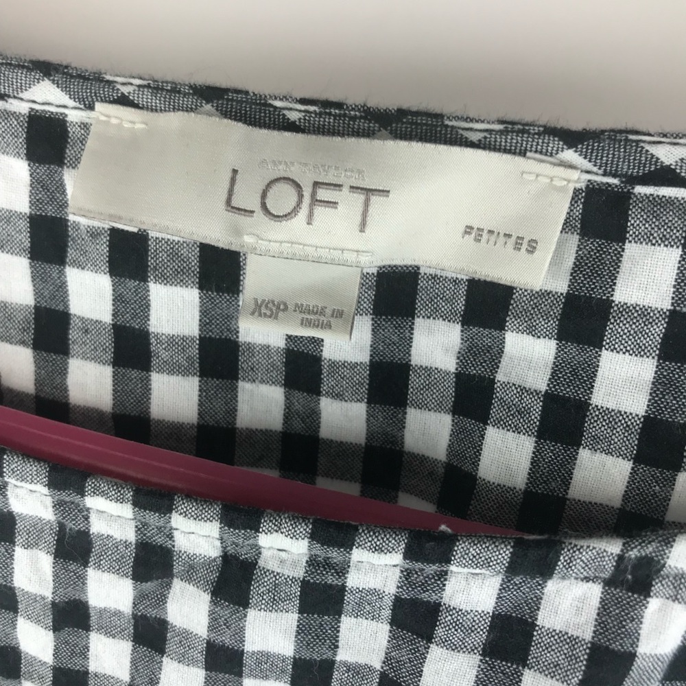 Ann Taylor Loft Black White Gingham Blouse Bell Sl - Picture 3 of 8